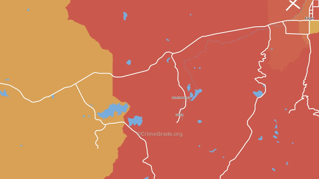 Greer, AZ Map of Robbery Rates
