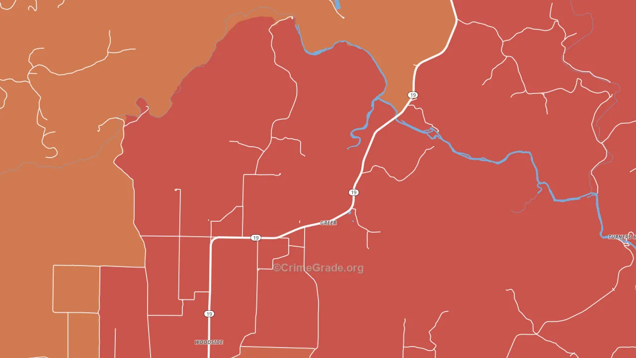 Greer, MO Map of Robbery Rates