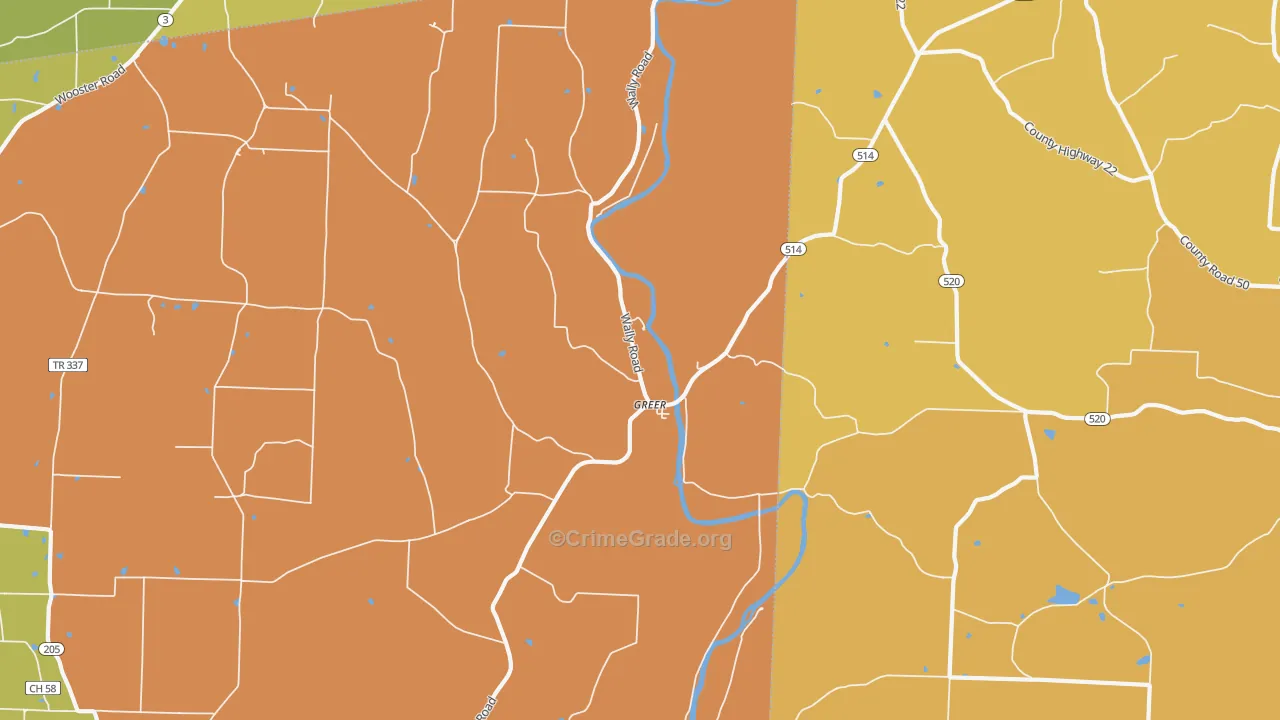 Greer, OH Map of Robbery Rates