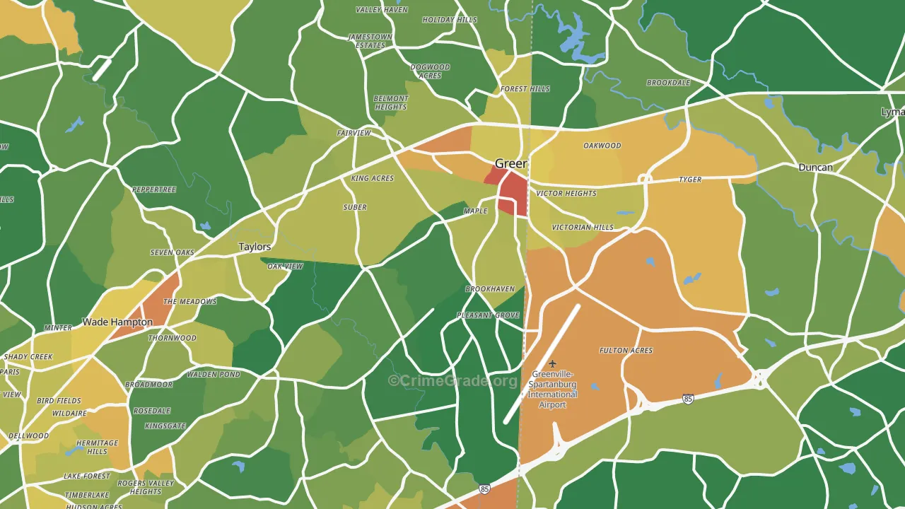 Greer, SC Map of Robbery Rates