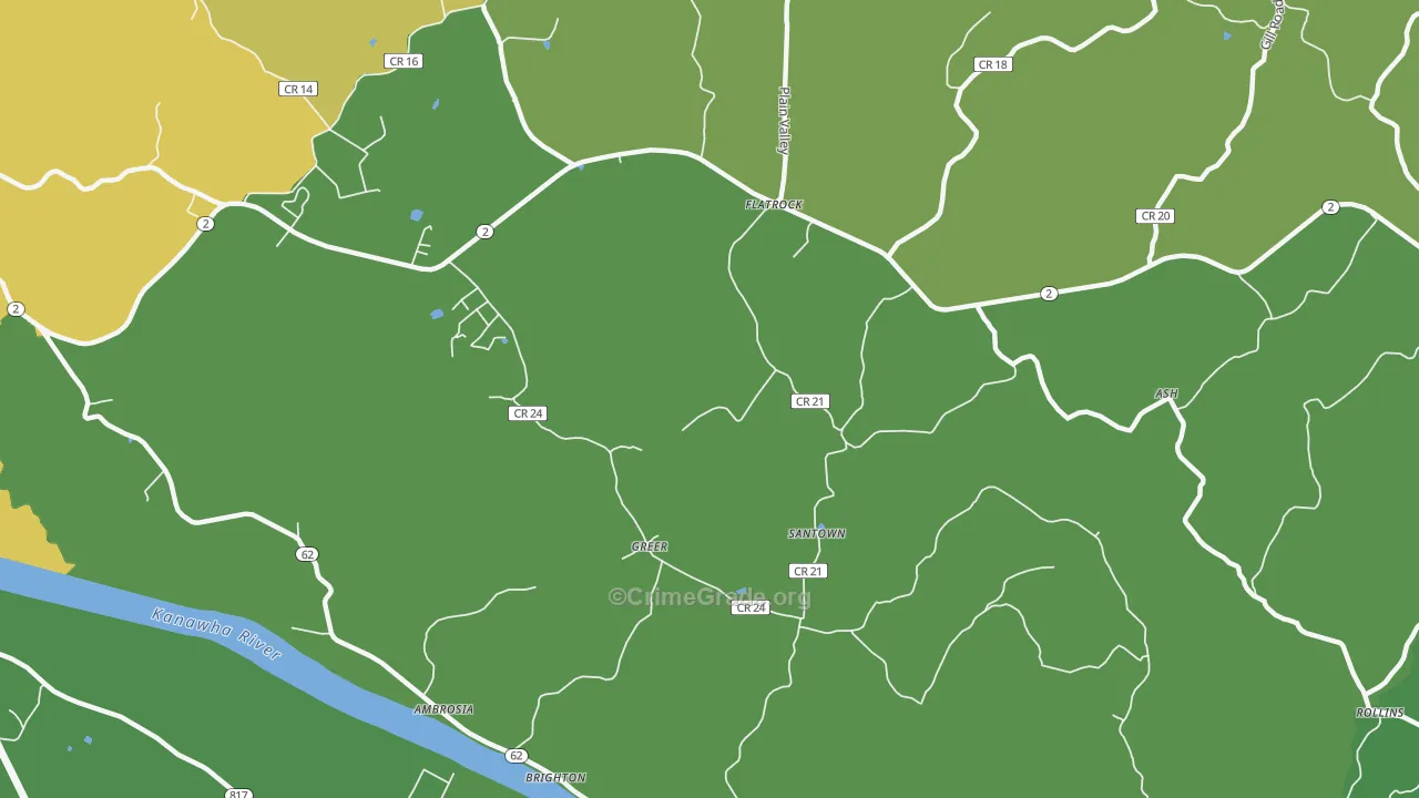 Greer, WV Map of Robbery Rates