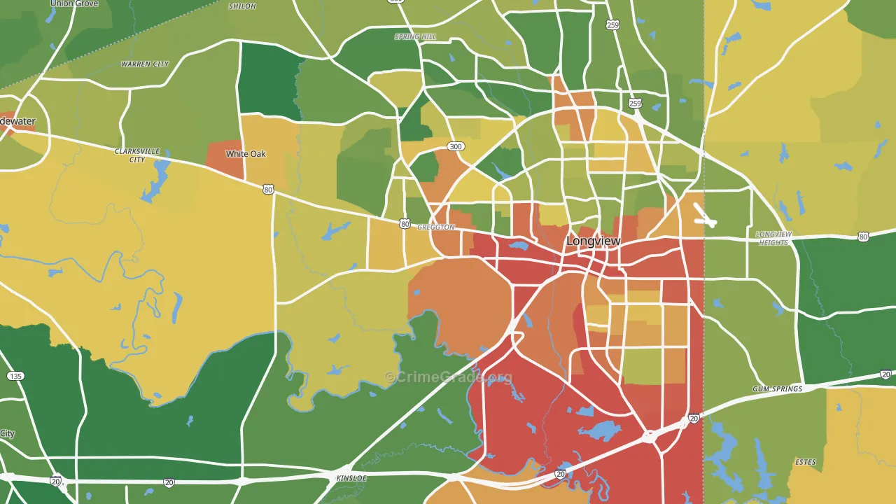 Gregg County, TX Map of Robbery Rates