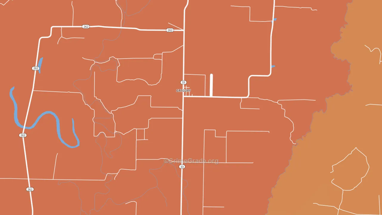 Gregory, AR Map of Robbery Rates
