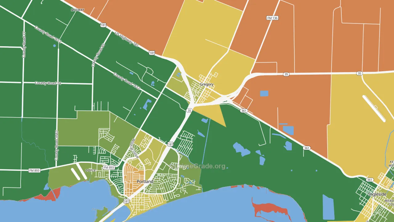 Gregory, TX Map of Robbery Rates