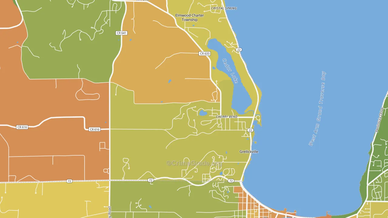Greilickville, MI Map of Robbery Rates