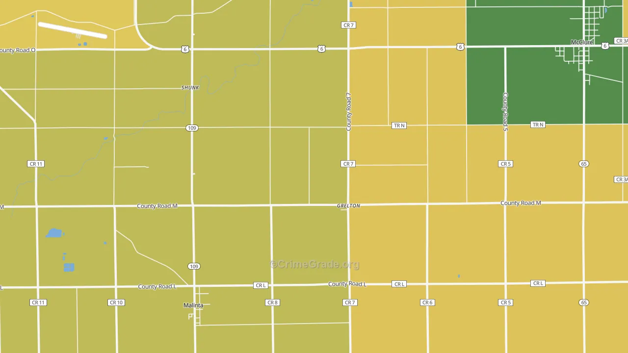 Grelton, OH Map of Robbery Rates