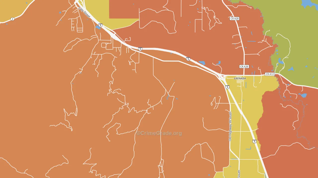 Grenada, CA Map of Robbery Rates