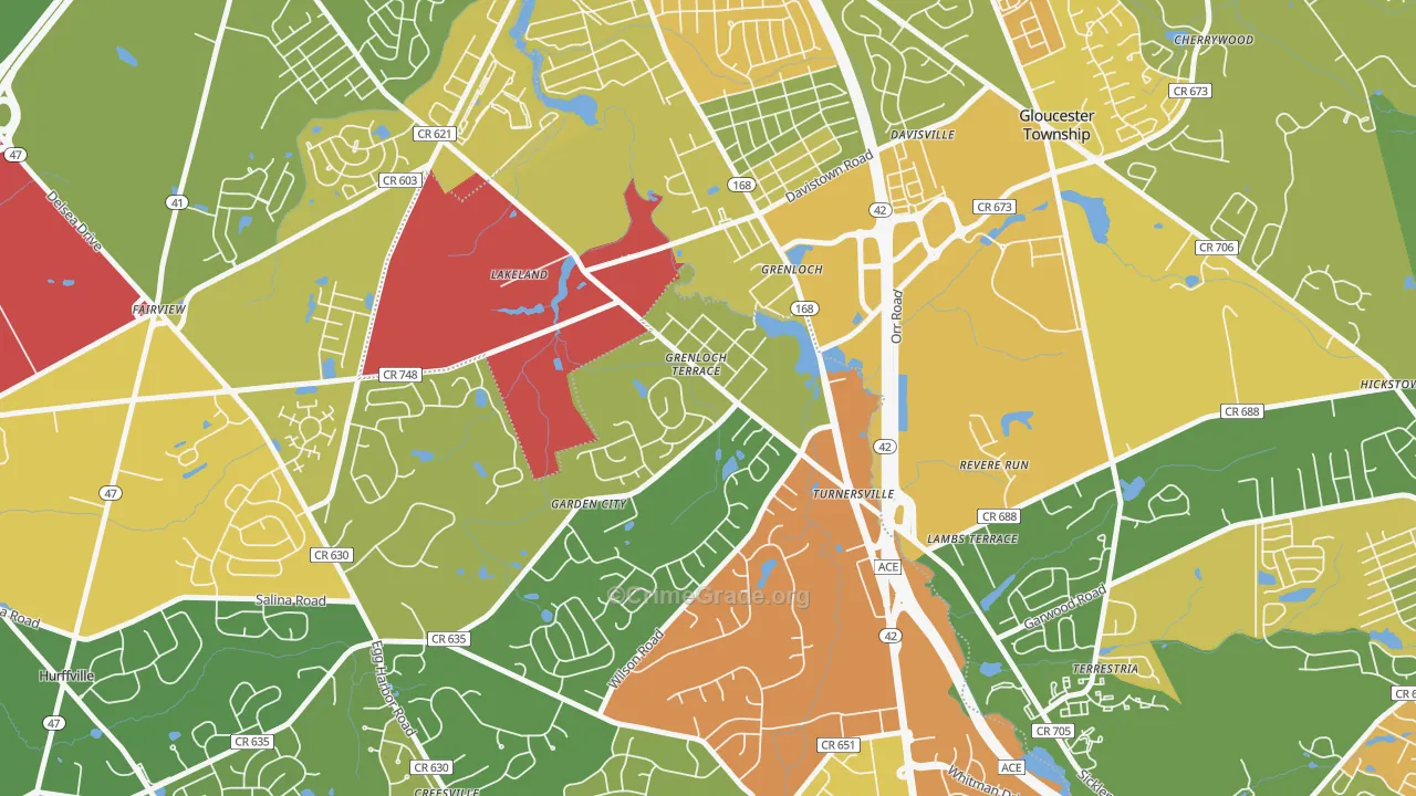 Grenloch, NJ Map of Robbery Rates