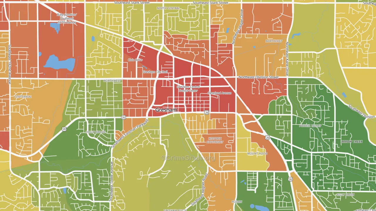 Gresham-City Central, Gresham, OR Map of Robbery Rates
