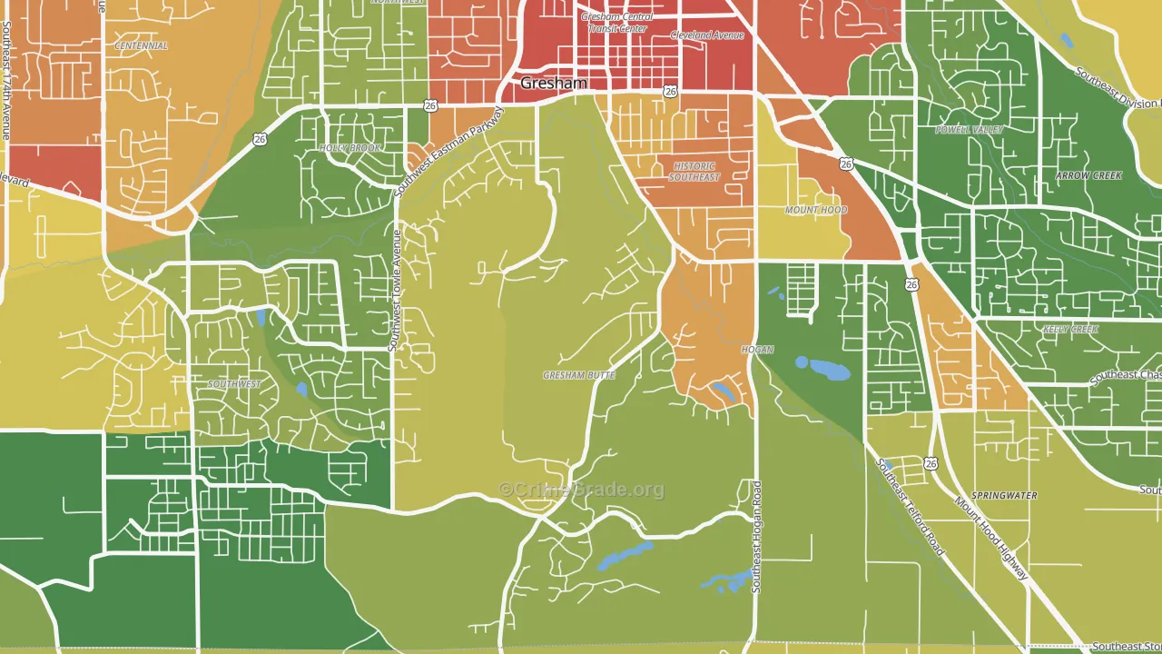 Gresham-Gresham Butte, Gresham, OR Map of Robbery Rates
