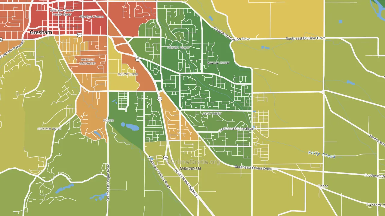 Gresham-Kelly Creek, Gresham, OR Map of Robbery Rates