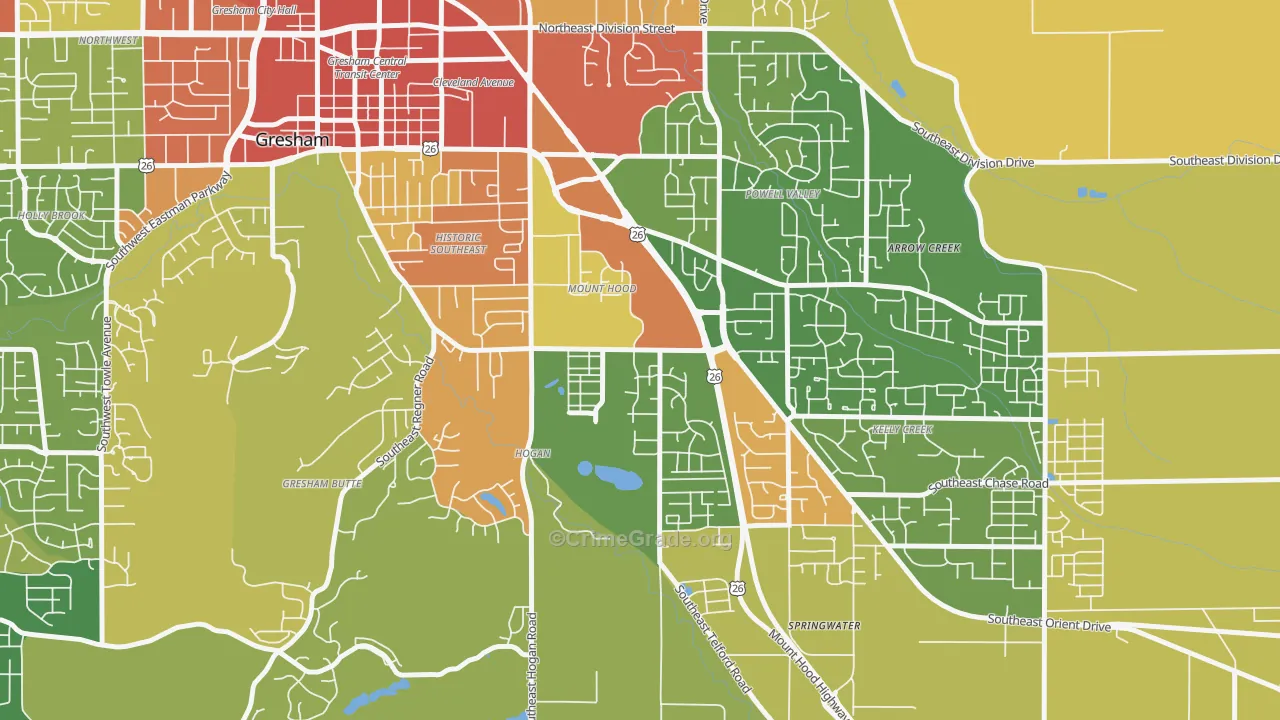 Gresham-Mt. Hood, Gresham, OR Map of Robbery Rates