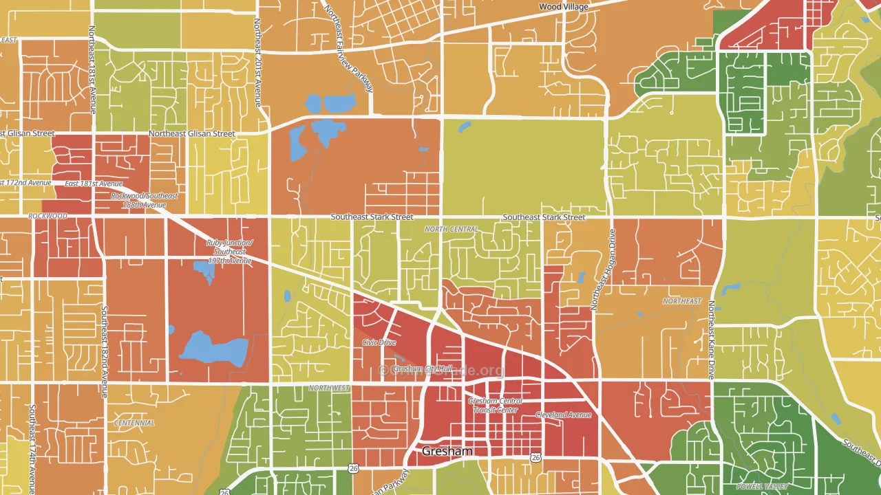 Gresham-North Central, Gresham, OR Map of Robbery Rates