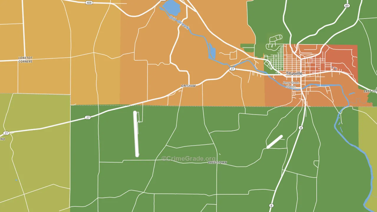 Gresham, PA Map of Robbery Rates