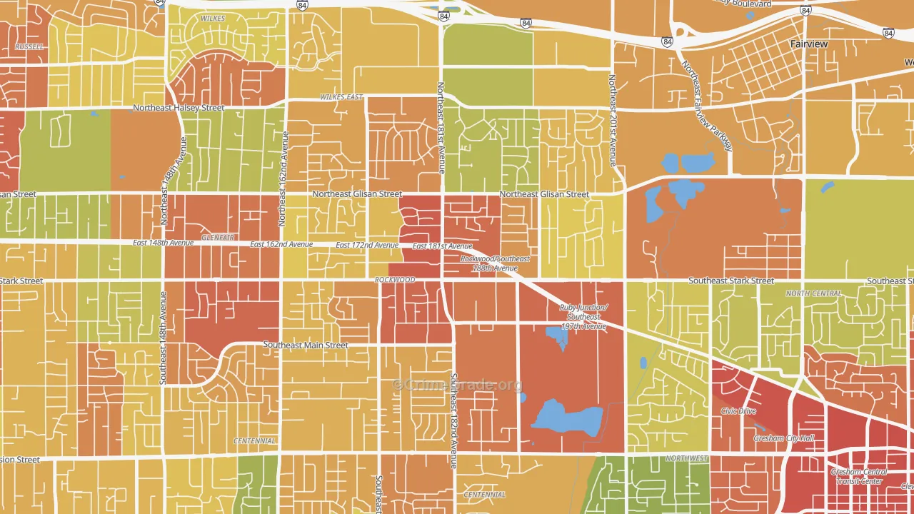 Gresham-Rockwood, Gresham, OR Map of Robbery Rates