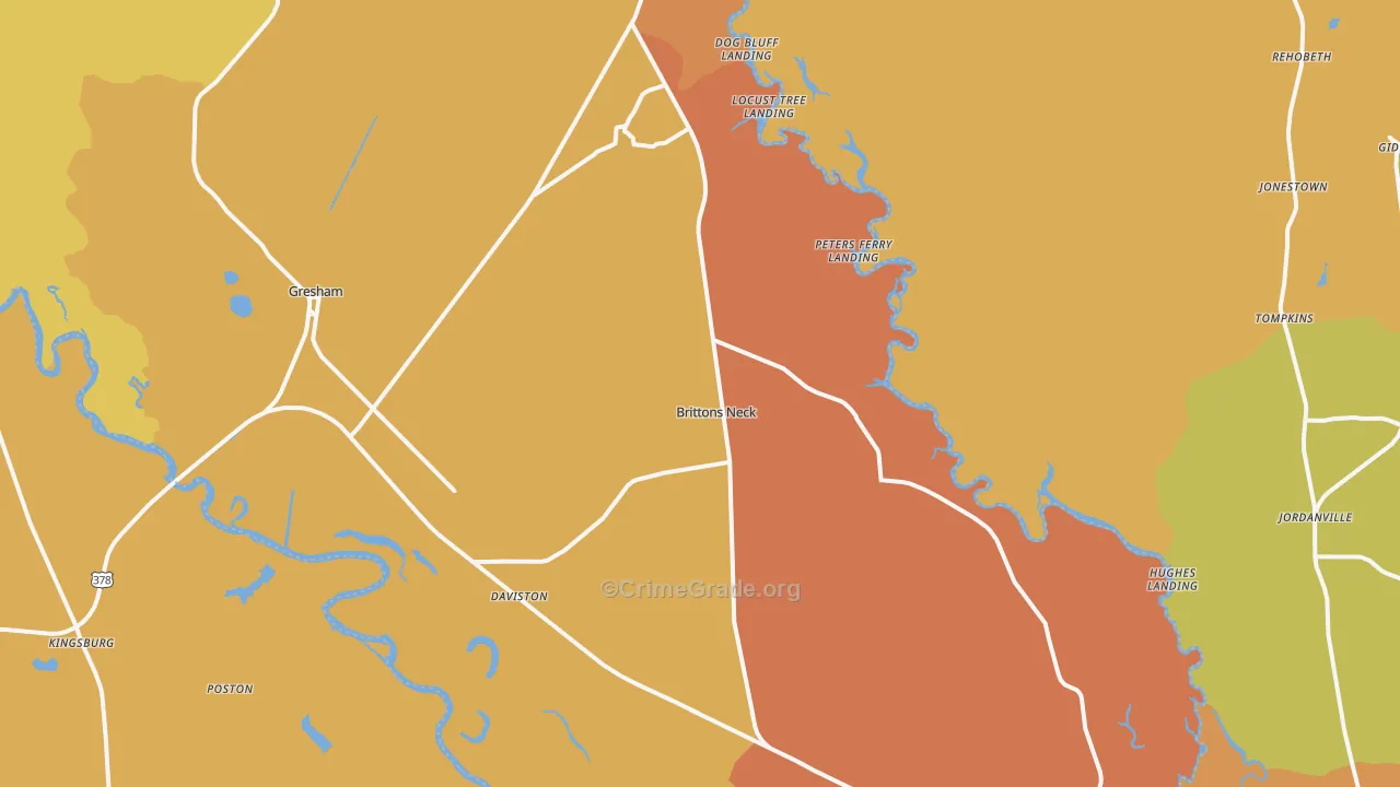 Gresham, SC Map of Robbery Rates