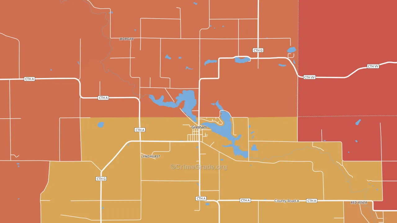 Gresham, WI Map of Robbery Rates
