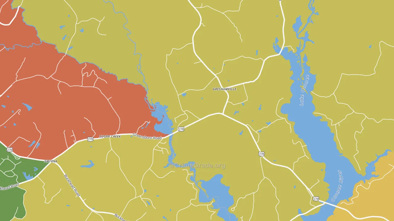 Greshamville, GA Map of Robbery Rates
