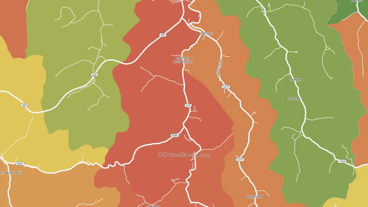 Grethel, KY Map of Robbery Rates