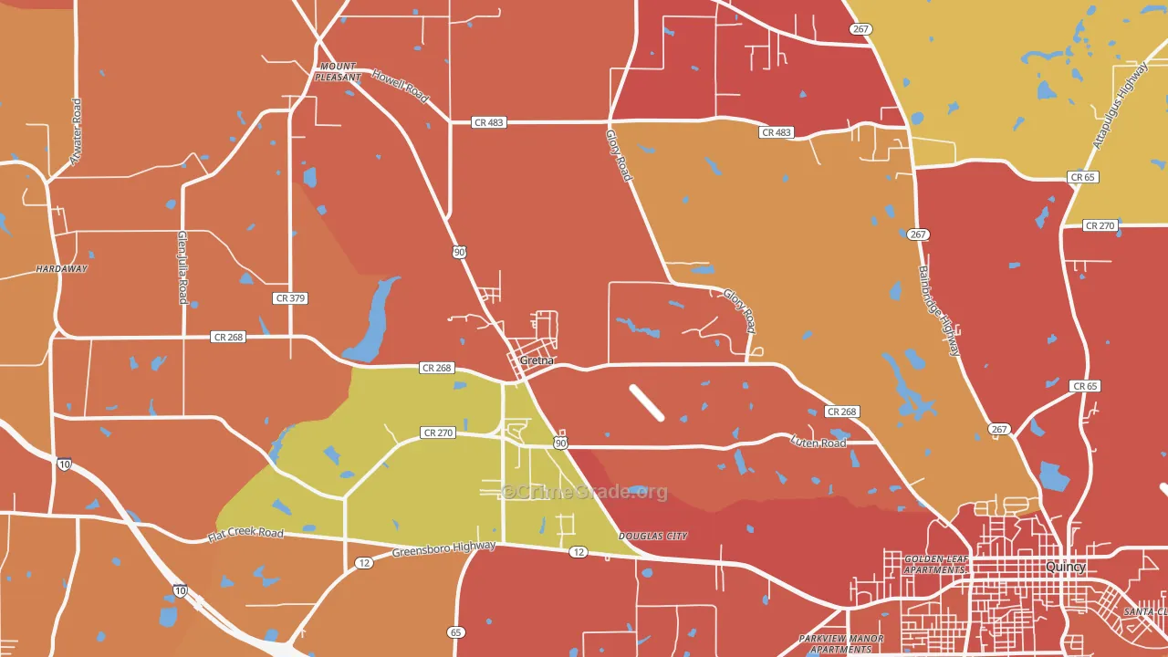 Gretna, FL Map of Robbery Rates