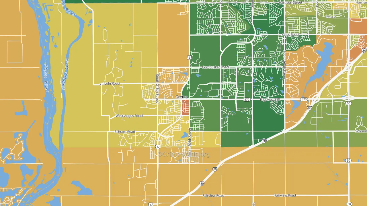 Gretna, NE Map of Robbery Rates