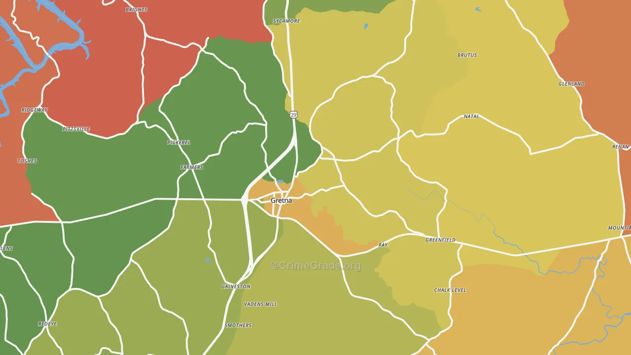 Gretna, VA Map of Robbery Rates