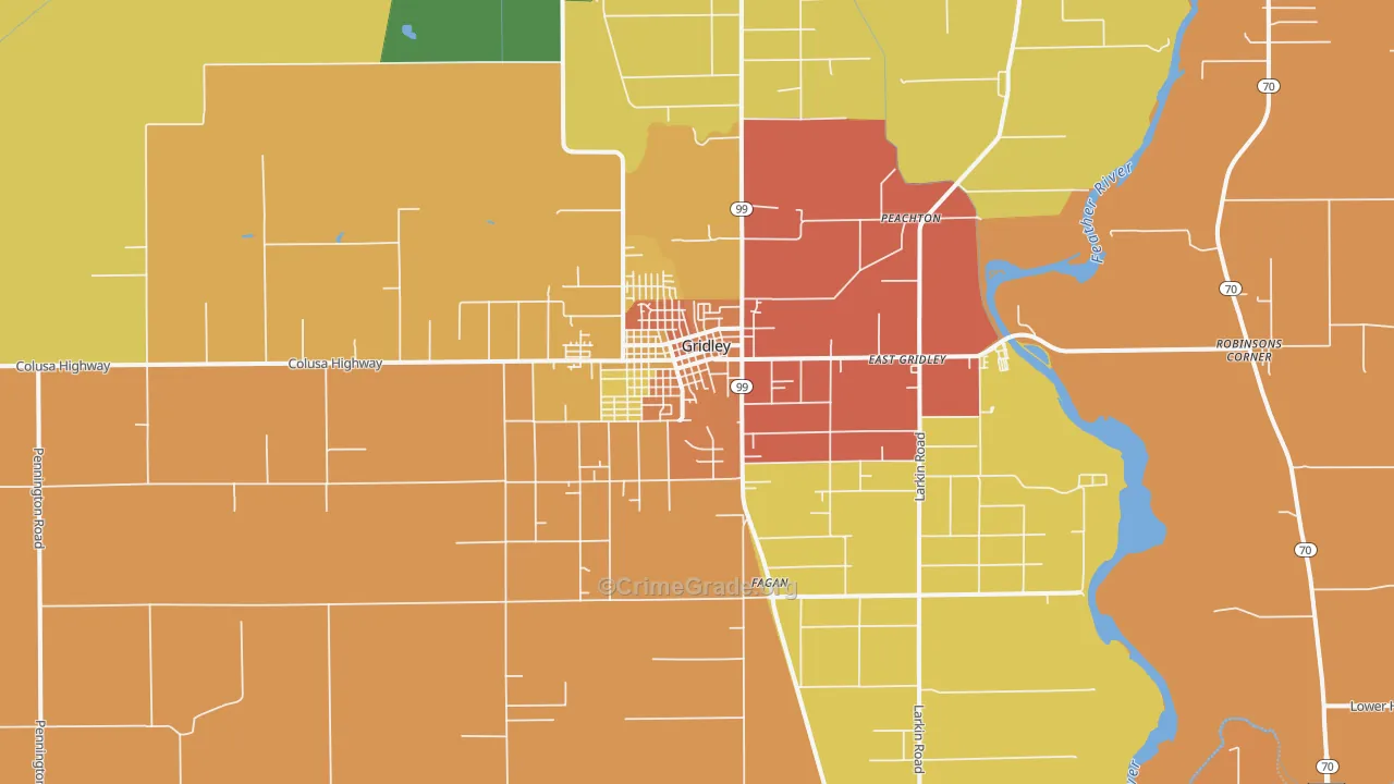 Gridley, CA Map of Robbery Rates