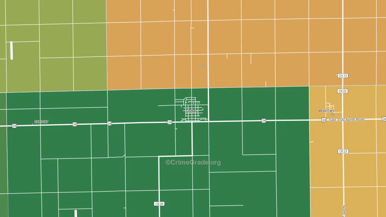 Gridley, IL Map of Robbery Rates