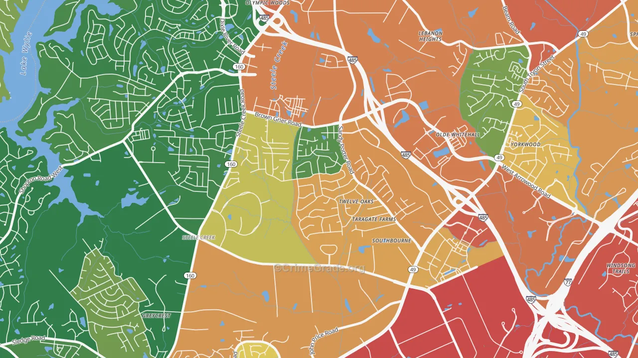 Griers Fork, Charlotte, NC Map of Robbery Rates