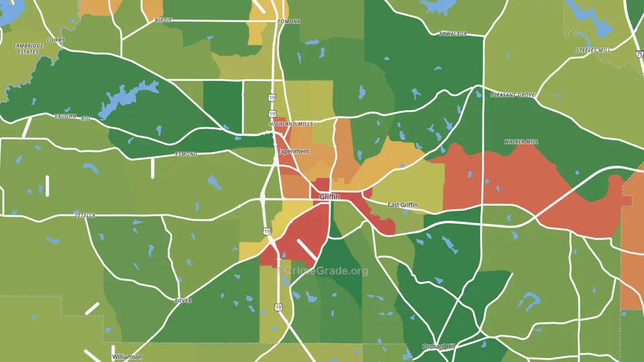 Griffin, GA Map of Robbery Rates