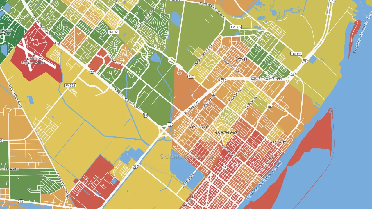 Griffing Park, TX Map of Robbery Rates