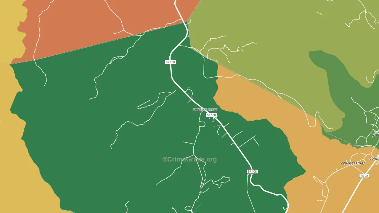Griffith Creek, TN Map of Robbery Rates