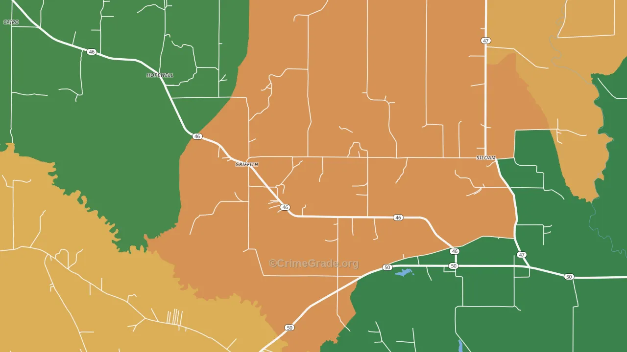 Griffith, MS Map of Robbery Rates