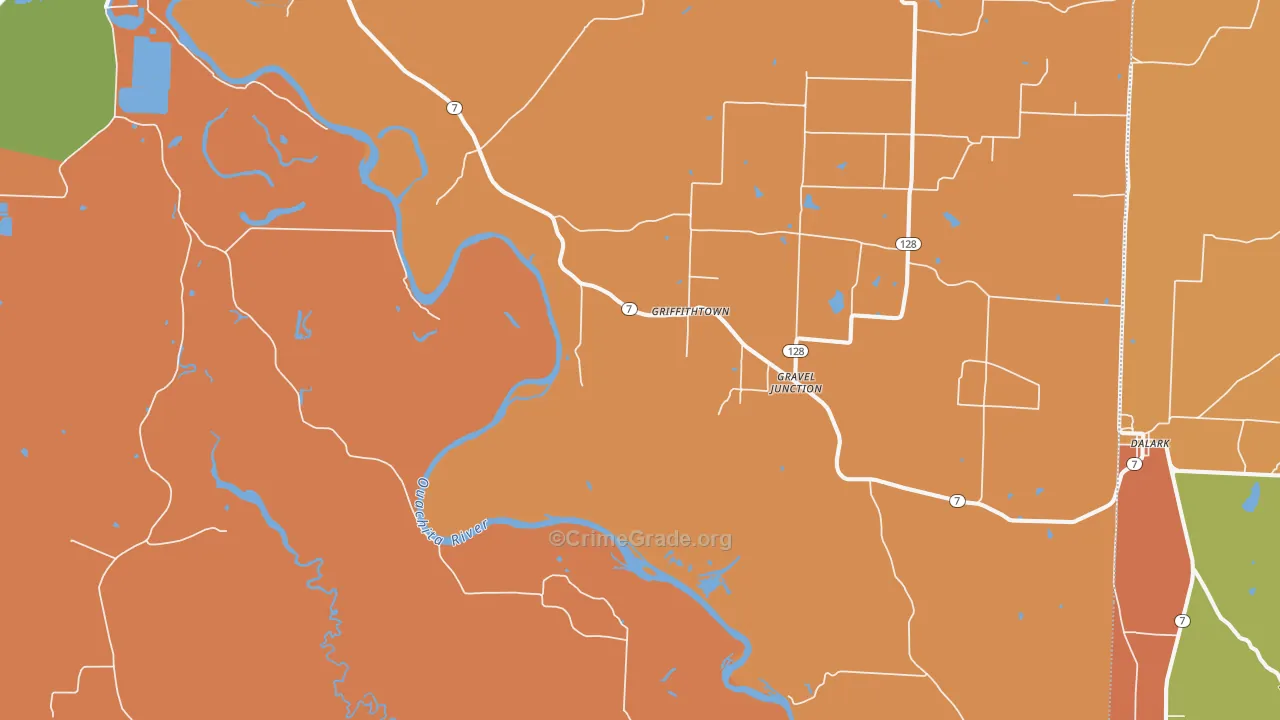 Griffithtown, AR Map of Robbery Rates