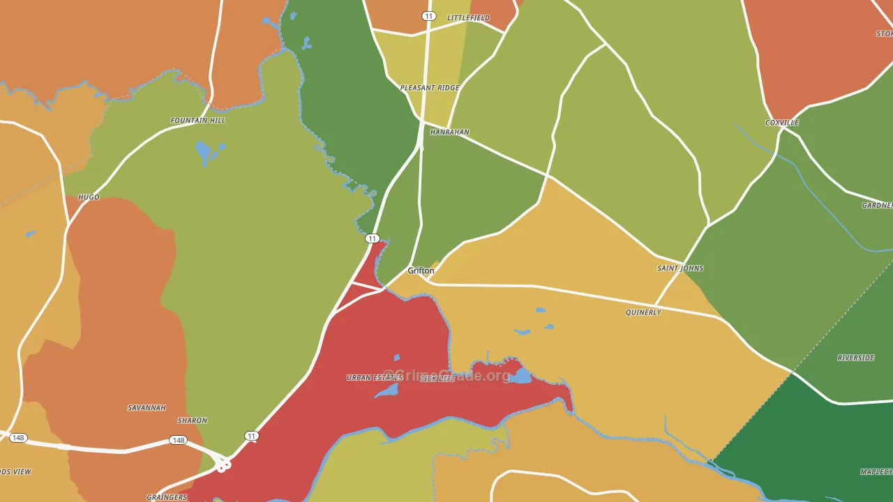 Grifton, NC Map of Robbery Rates