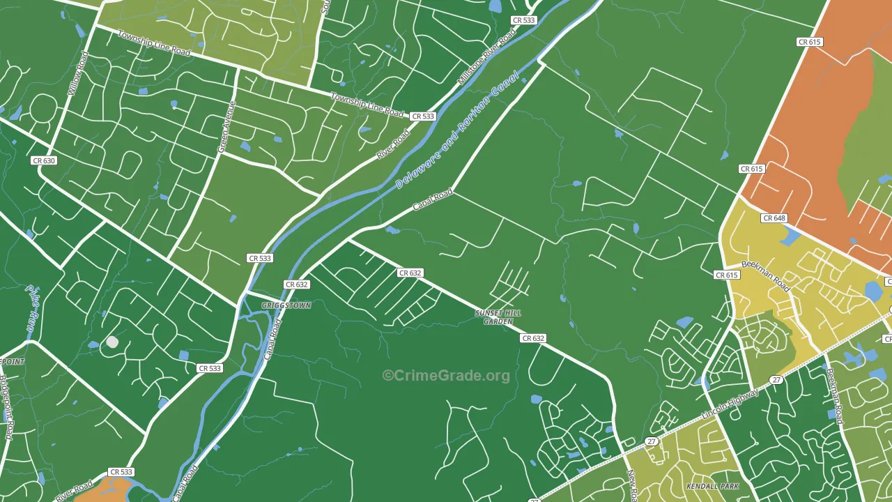 Griggstown, NJ Map of Robbery Rates