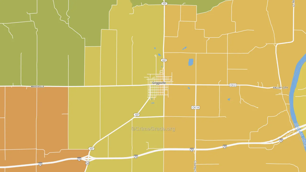 Griggsville, IL Map of Robbery Rates