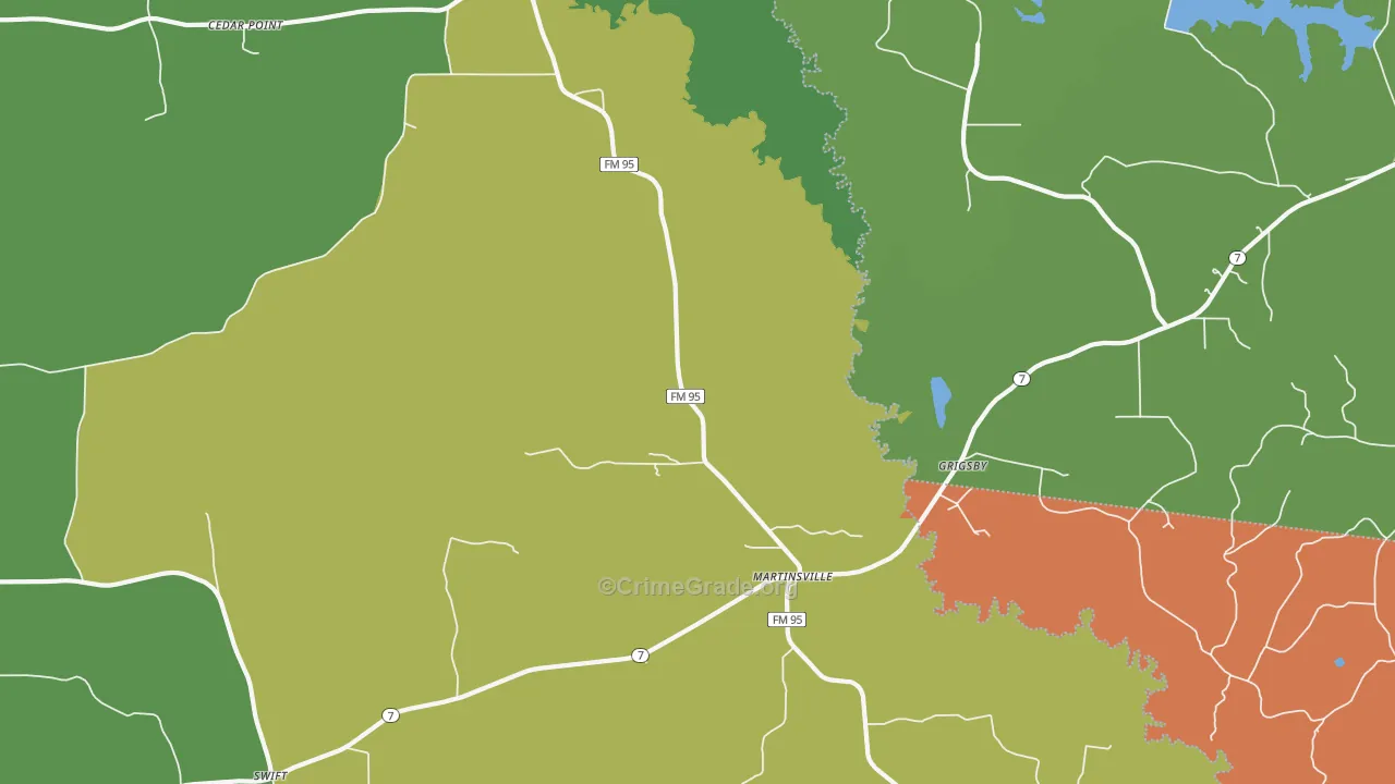 Grigsby, TX Map of Robbery Rates