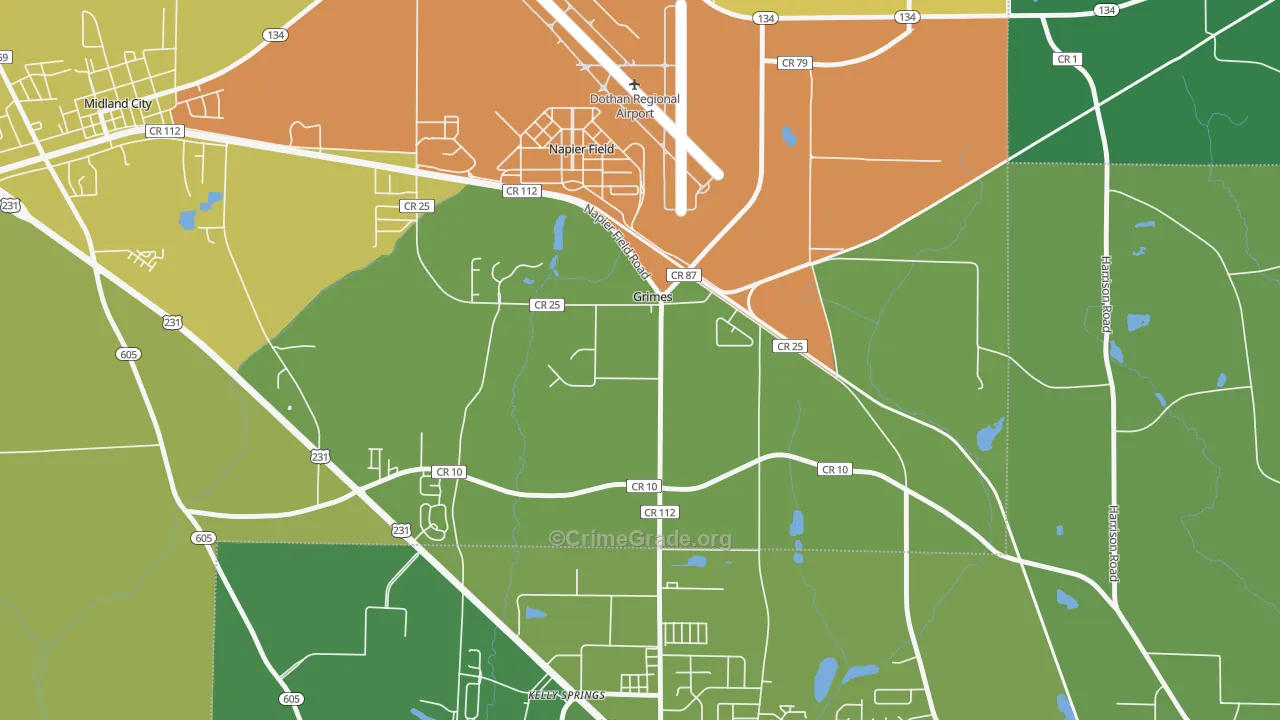 Grimes, AL Map of Robbery Rates