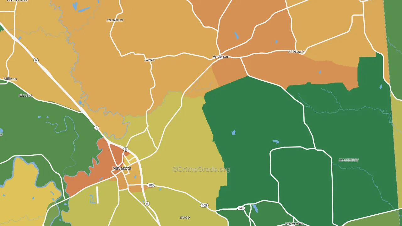 Grimes County, TX Map of Robbery Rates