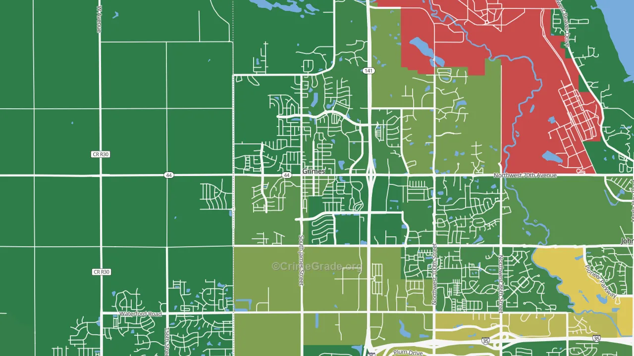 Grimes, IA Map of Robbery Rates