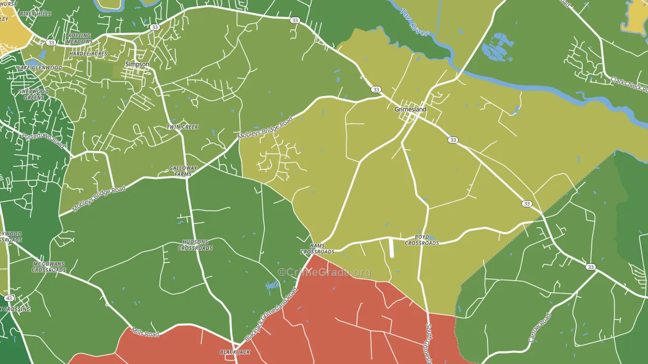 Grimesland, NC Map of Robbery Rates