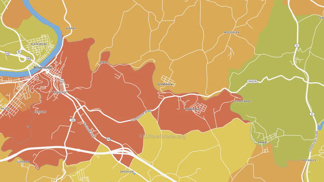 Grindstone, PA Map of Robbery Rates