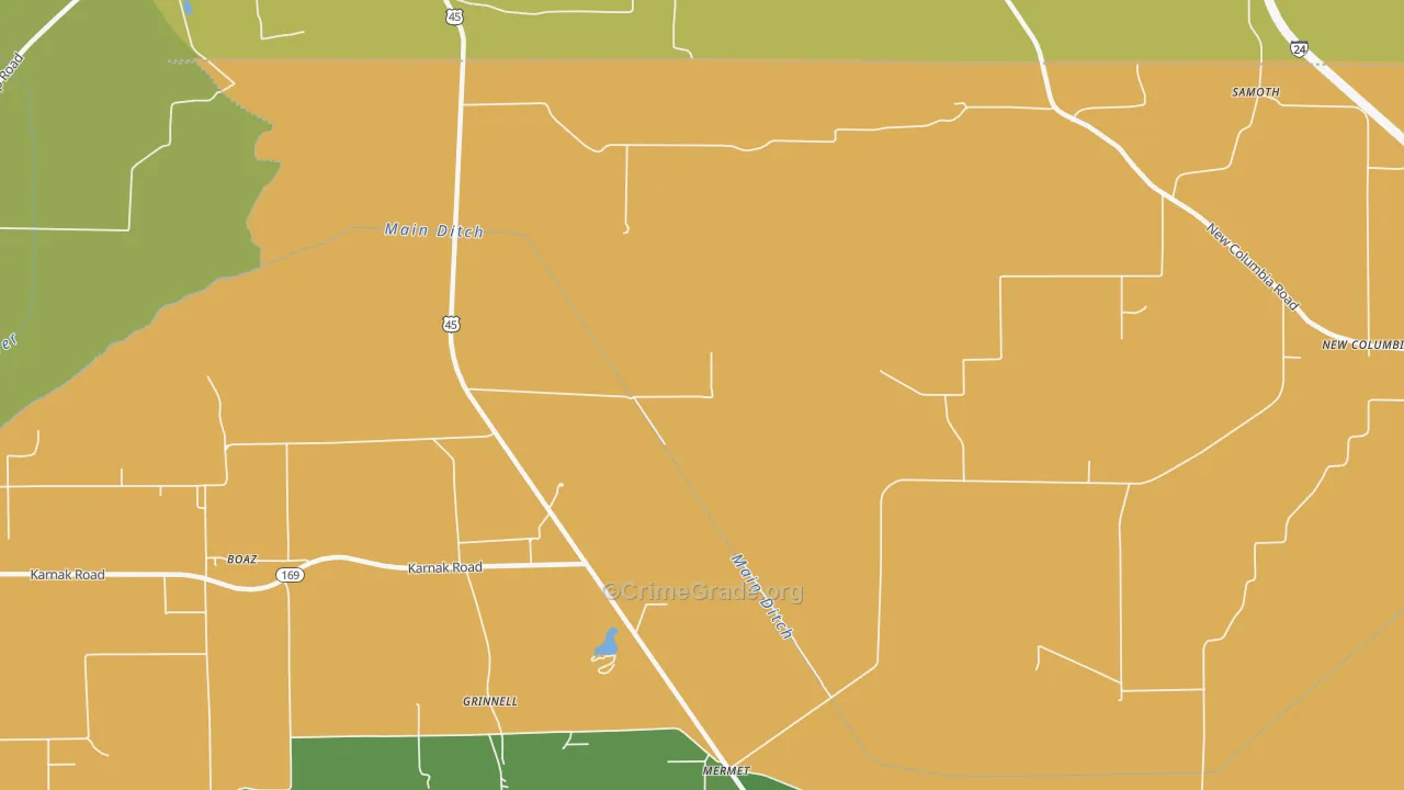 Grinnell, IL Map of Robbery Rates