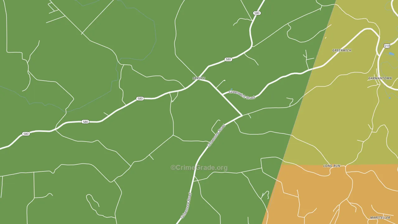 Grisemore, PA Map of Robbery Rates