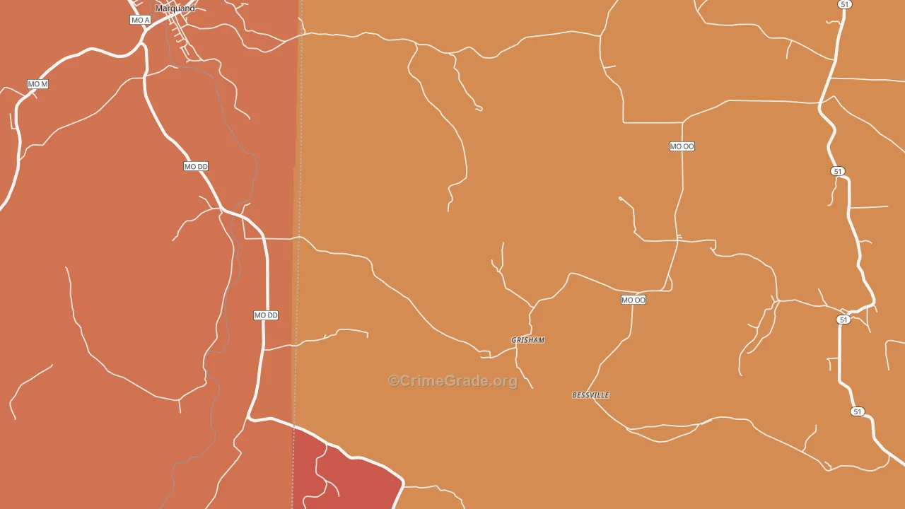 Grisham, MO Map of Robbery Rates