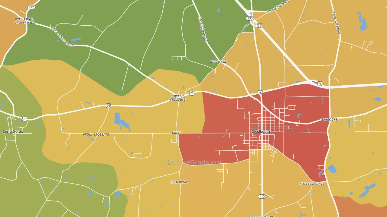 Grist, NC Map of Robbery Rates