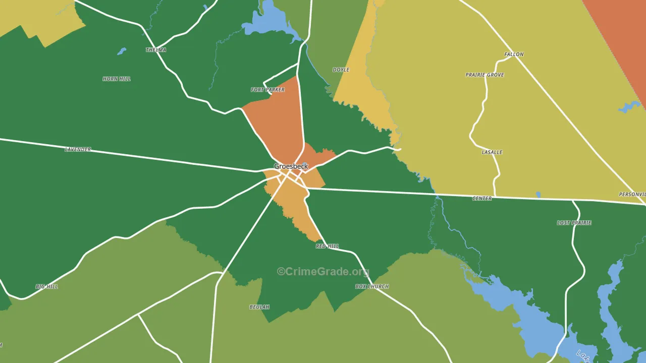 Groesbeck, TX Map of Robbery Rates