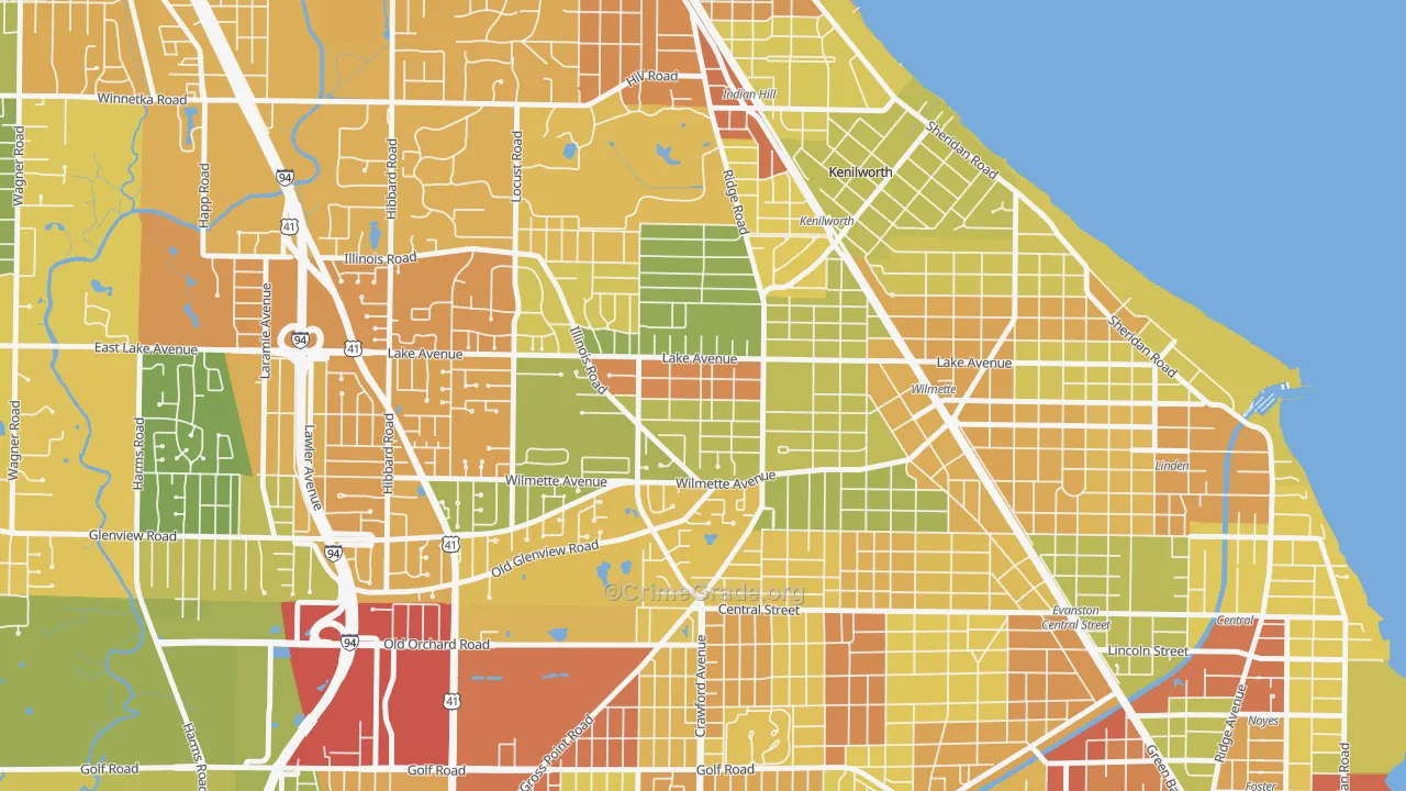 Gross Point, Wilmette, IL Map of Robbery Rates