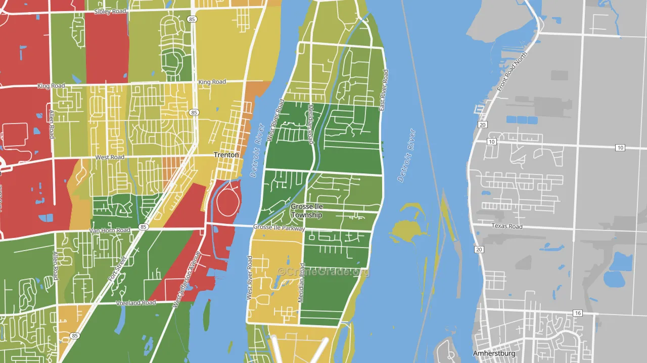 Grosse Ile, MI Map of Robbery Rates